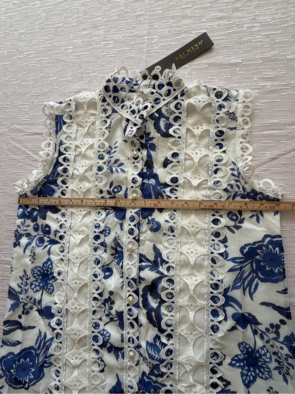 NWT Lai Meng Five Cats Sleeveless Hollow out Lace Trim Midi Dress with Belt S - Picture 7 of 10